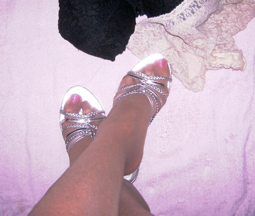 Lexi pink toes and silver shoes black bra and white panties.jpg