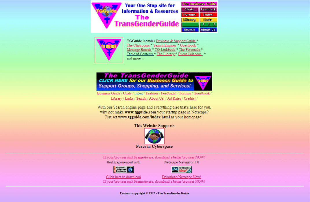 History of TGGuide - A screenshot of the website from early 1997.
